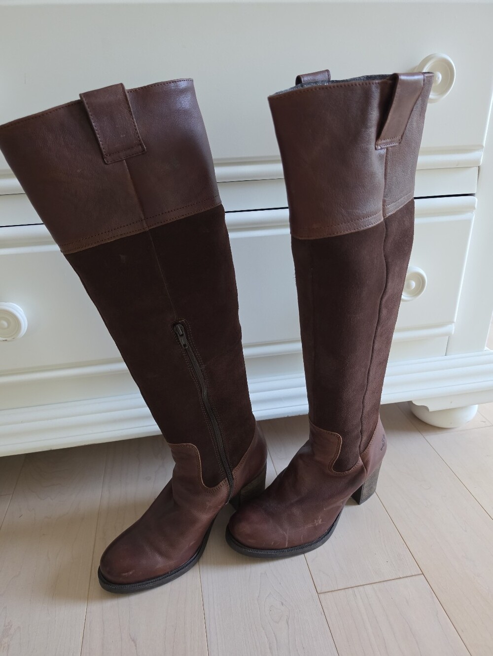 Bos. & Co. Women's Tall Brown Leather & Suede Riding Boots